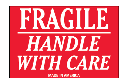 Label 2x3 "Fragile-Handle With Care" Fluorescent Red 500/RL