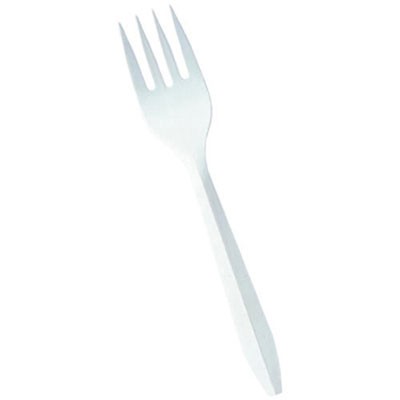 Medium-Weight Cutlery, Fork, White, 6 1/4"