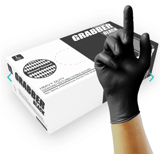 Glove Nitrile Grabber 6.6m PF Textured Large Black 100/BX 10/CS