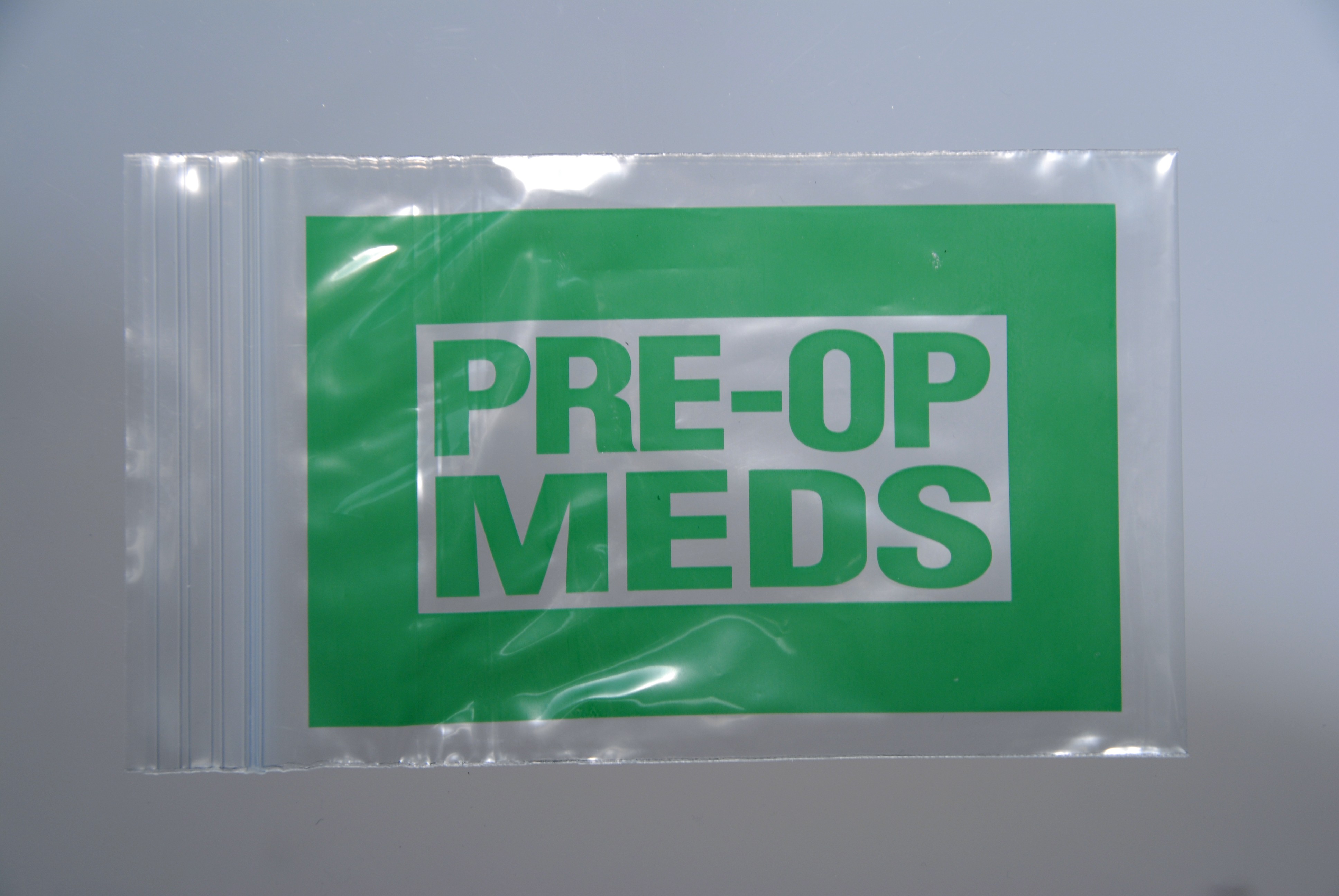 Bag Poly 4x6 2Mil Ziplock w/Print Green Pre-Op Meds 1000/CS