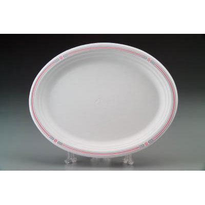 Classic White Molded Fiber Platters, 9-3/4x12-1/2, Burgundy/Gray Design, 125/Pk