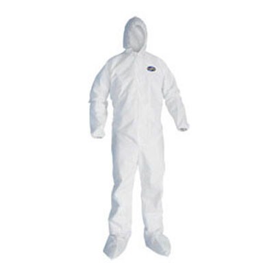 KLEENGUARD A80 Coveralls w/Head & Foot Covering, Saranex 23-P/Cloth, 4X-Large, White