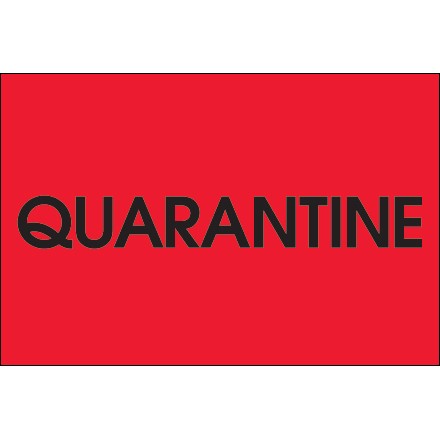 Label 2x3 "Quarantine" Black on Red 500/RL