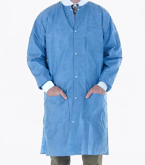 Lab Coat SMS Low Lint Knit Wrist & Collar 3 Pockets Blue XLarge 30/CS