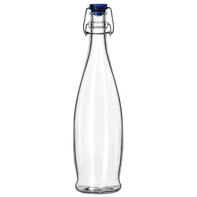 Glass Water Bottle with Wire Bail Lid, 33 7/8 oz, Clear Glass