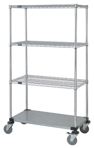 Quantum 3 wire / 1 solid shelf mobile cart 36" x 18" x 80"
