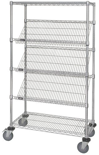 Quantum wire mobile slanted shelving unit - chrome 24" x 36" x 63"