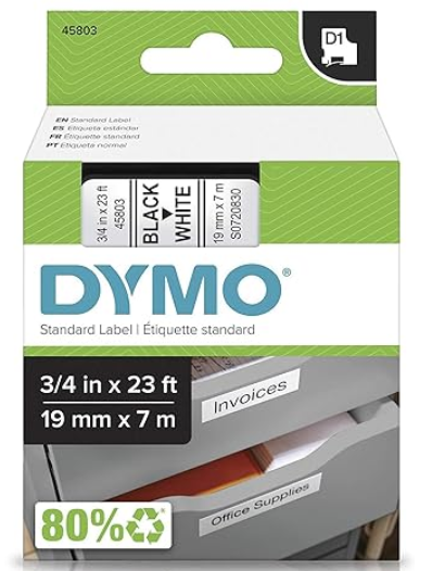 Labeling Tape .75x23 Black print White tape Standard D1 1/BX