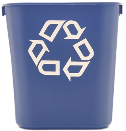 Deskside Plastic Wastebasket, Rectangular, 3 1/2 gal Blue Recycle