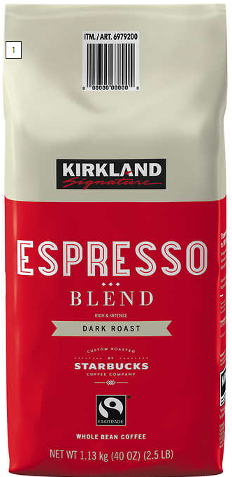 Coffee Kirkland Signature Espresso Blend Whole Bean Dark Roast 2.5LB/PKG