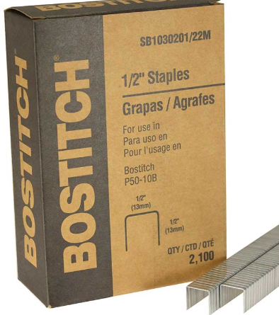 Staples 1/2"crown 1/2"leg 2100/bx Bostitch# SB1030201/22M
