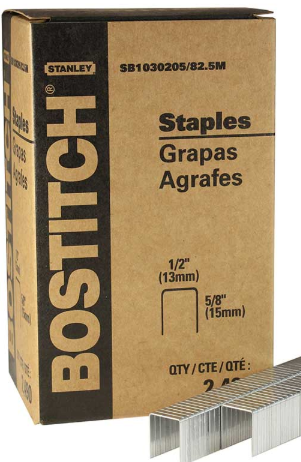 Staples, 1/2"crown, 5/8"leg, 2490/bx Bostich# SB1030205/82.5