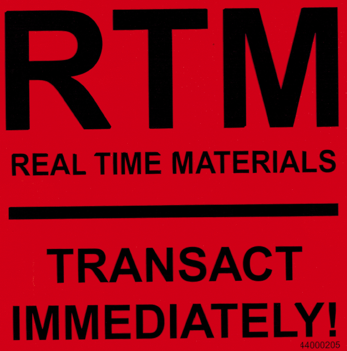 Label "Real Time Materials" 4x4 Black on Orange Flood 250/RL