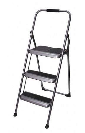 Step Stool 3 Steps Folding Steel 225 lb. Capacity Silver/Black