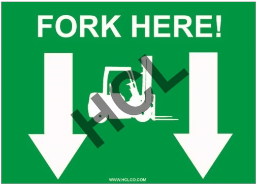 Label 5x7 Vinyl "FORK HERE!" White on Green 100/PKG