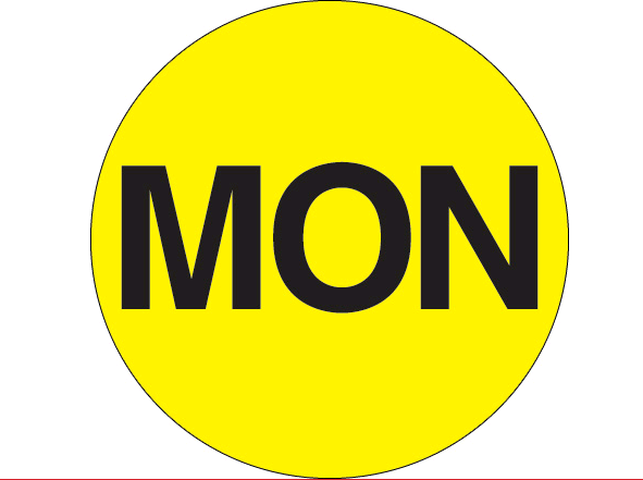 Label 2" "Monday" Flourescent Yellow 500/RL