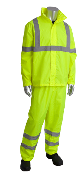 Rain Suit Long 48" W/Hood, Zipper,Closure, Large Lime Yellow