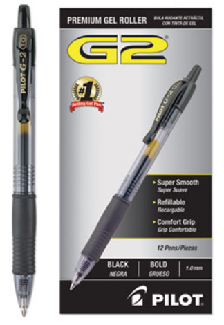Pen Gel G2 Retractable Large 1mm Black Ink 12/BX