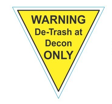Label CR 2"x2" "Warning DeTrash at Decon Only Triangle Yellow Perf 1,000/RL