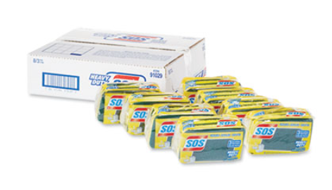 Sponge 2.5x4.5 .09"Thick SOS Heavy Duty Scrubber Yellow/Green 3/PK 8/CS