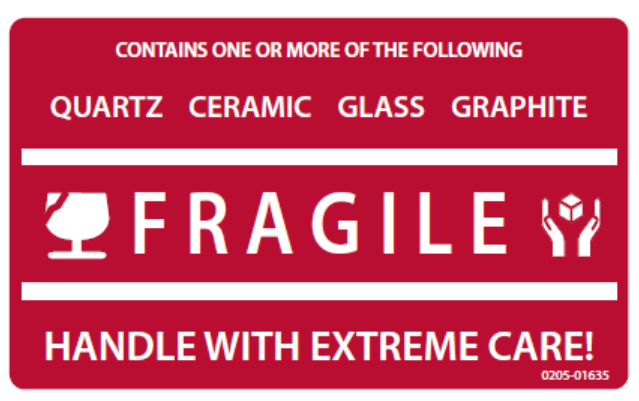 Label 2.5x1.5 Polyester Red/White Quartz Fragile Handle W/Extreme Care"500/