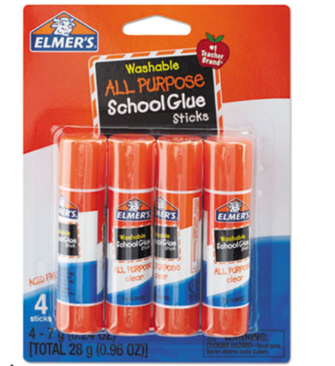 Glue Sticks Elemer's Washable Applies And Dries Clear .24oz. 4/PK