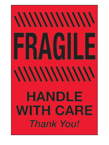 Label 4x6 "Fragile-Handle With Care" Fluorescent Red 500/RL
