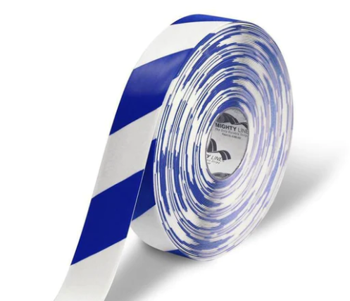 Tape Aisle Marking 2x100' Blue/White Heavy Duty 50Mil Mighty Line Beve