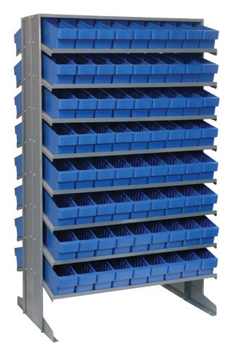 Sloped shelving systems with super tuff euro drawers 24" x 36" x 60" Blue