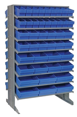 Sloped shelving systems with super tuff euro drawers 24" x 36" x 60" Blue