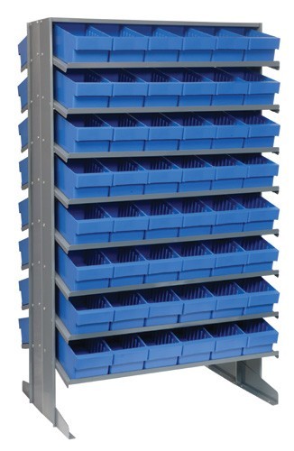 Sloped shelving systems with super tuff euro drawers 24" x 36" x 60" Blue