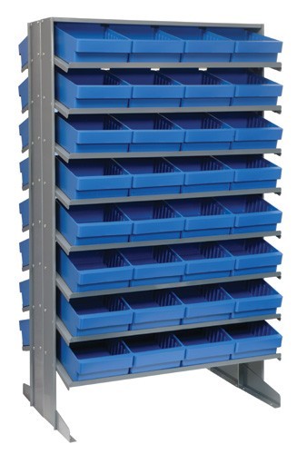 Sloped shelving systems with super tuff euro drawers 24" x 36" x 60" Blue