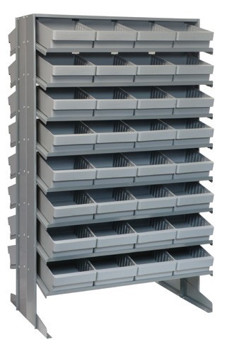 Sloped shelving systems with super tuff euro drawers 24" x 36" x 60" Gray