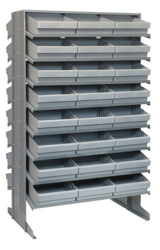 Sloped shelving systems with super tuff euro drawers 24" x 36" x 60" Gray