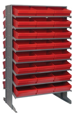 Sloped shelving systems with super tuff euro drawers 24" x 36" x 60" Red