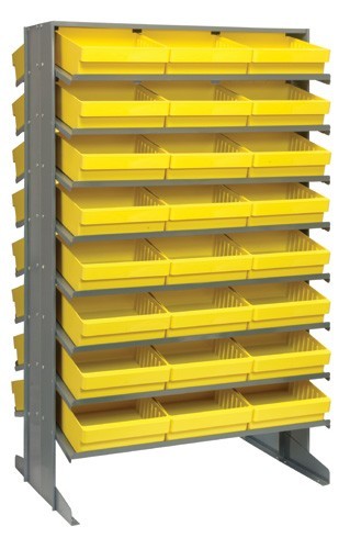 Sloped shelving systems with super tuff euro drawers 24" x 36" x 60" Yellow