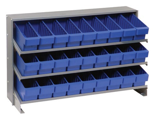 Sloped shelving systems with super tuff euro drawers 12" x 36" x 21" Blue