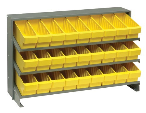 Sloped shelving systems with super tuff euro drawers 12" x 36" x 21" Yellow