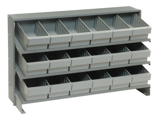 Sloped shelving systems with super tuff euro drawers 12" x 36" x 21" Gray