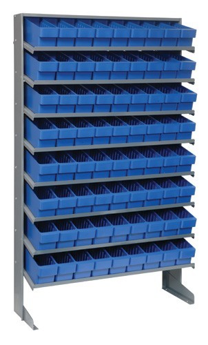 Sloped shelving systems with super tuff euro drawers 12" x 36" x 60" Blue