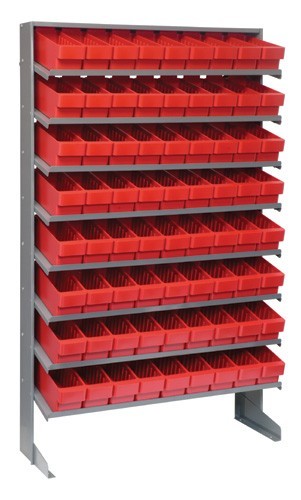 Sloped shelving systems with super tuff euro drawers 12" x 36" x 60" Red