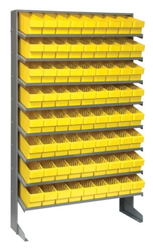 Sloped shelving systems with super tuff euro drawers 12" x 36" x 60" Yellow