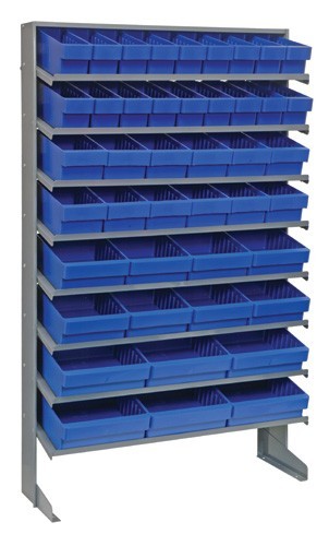 Sloped shelving systems with super tuff euro drawers 12" x 36" x 60" Blue