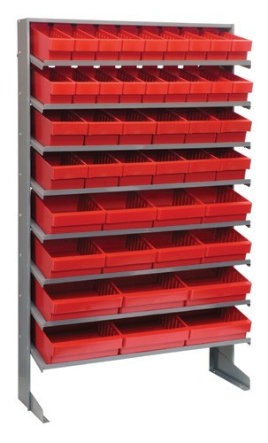 Sloped shelving systems with super tuff euro drawers 12" x 36" x 60" Red
