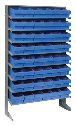 Sloped shelving systems with super tuff euro drawers 12" x 36" x 60" Blue