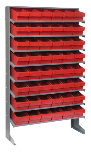 Sloped shelving systems with super tuff euro drawers 12" x 36" x 60" Red