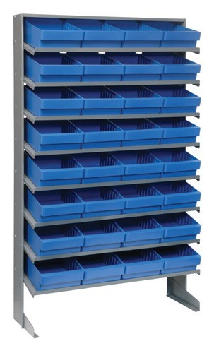 Sloped shelving systems with super tuff euro drawers 12" x 36" x 60" Blue