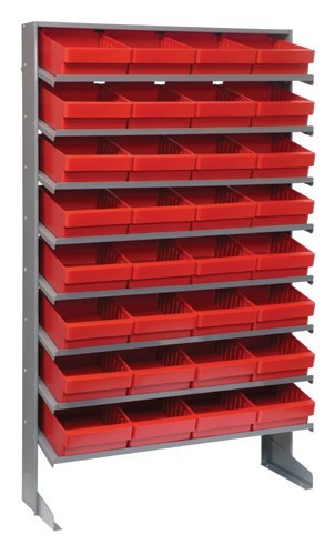 Sloped shelving systems with super tuff euro drawers 12" x 36" x 60" Red