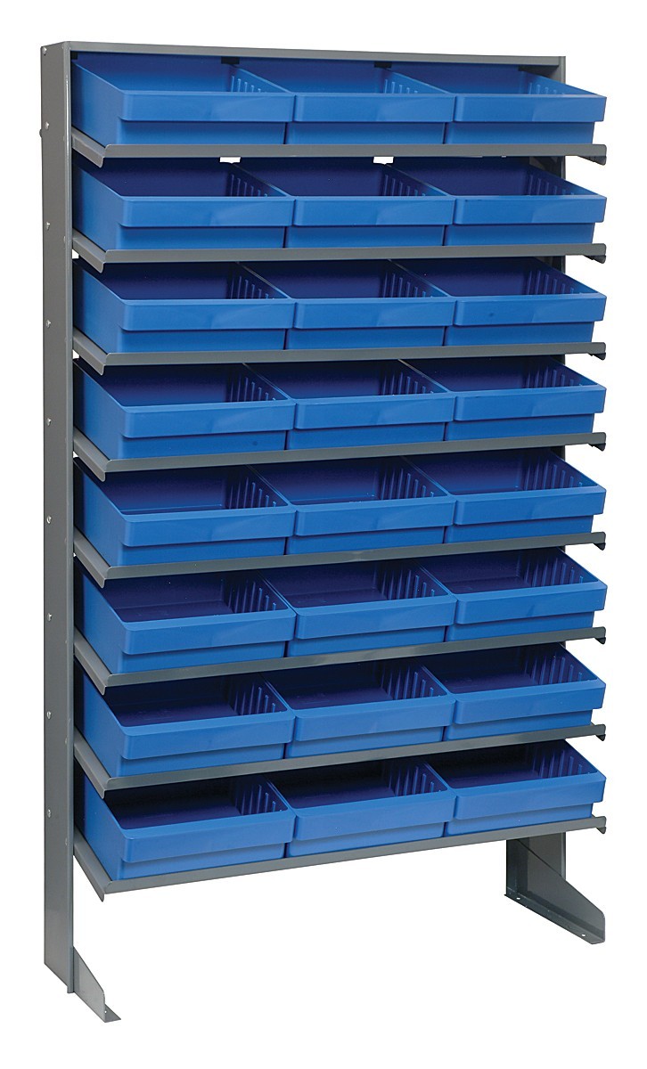 Sloped shelving systems with super tuff euro drawers 12" x 36" x 60" Blue