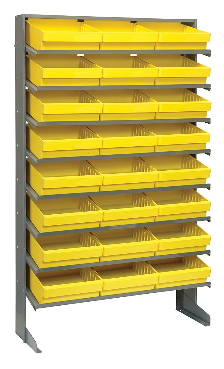 Sloped shelving systems with super tuff euro drawers 12" x 36" x 60" Yellow